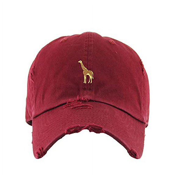 Giraffe Vintage Baseball Cap Embroidered Cotton Adjustable Distressed Dad Hat Maroon