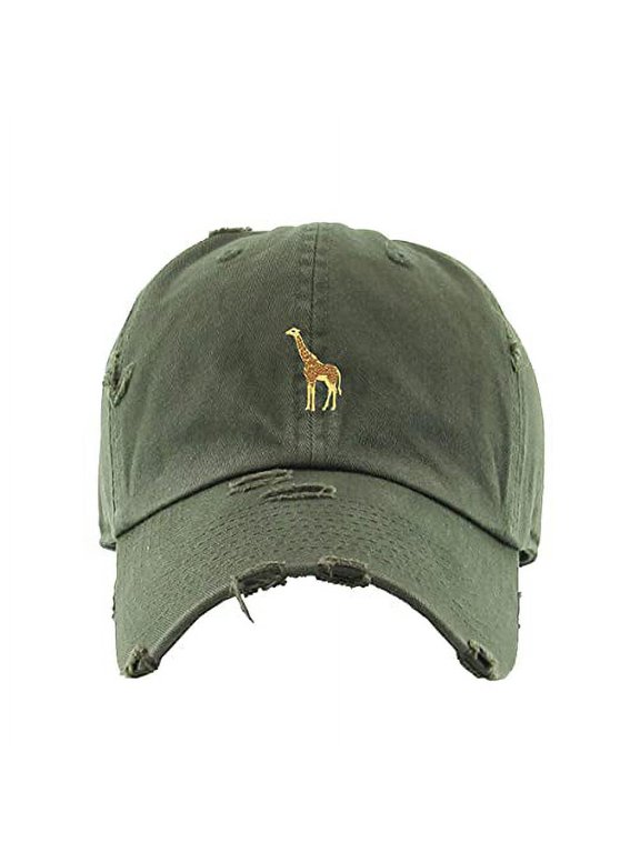 Giraffe Vintage Baseball Cap Embroidered Cotton Adjustable Distressed Dad Hat Olive