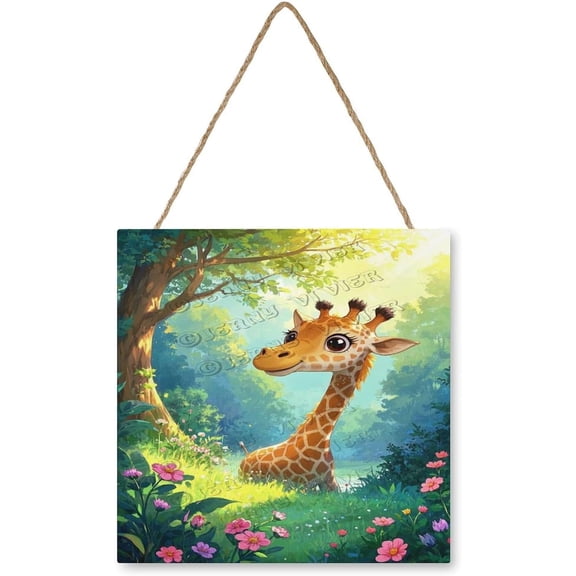 Giraffe Wall Hanging Plaque Sign Animal Wall Decor Farmhouse Wooden Door Signs for Home Office Bedroom Living Room 12x12 Inch