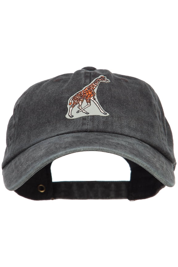 Giraffe Wild Animal Patched Washed Cotton Twill Cap - Black OSFM
