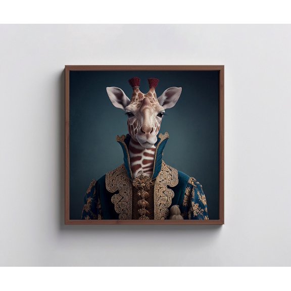 Giraffe With Blue Coat And Gold Trim Unique Animal Elegant Giraffe Poster Unframed Paper Print