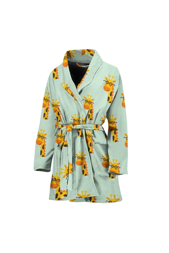 Giraffe With Glasses Pattern Women Bathrobe One Size Univeral Fits Fashion Lightweight Plush Fleece Long Robe For Women