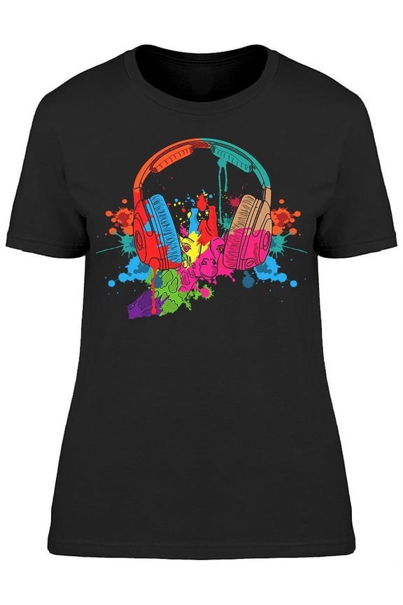Giraffe With Headphones Art T-Shirt Women -Image by Shutterstock, Female x-Large