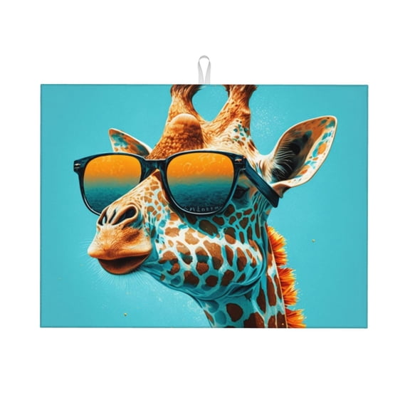 Giraffe With Sunglasses Sunny Day Cool Large Kitchen Drying Mat 18x24 Inch Ultra Absorbent Dish Drying Mats Foldable Countertop Protector