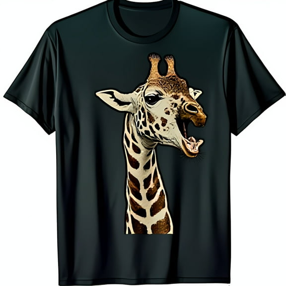 Giraffe Yawning Graphic T-Shirt Dark Grey Tee
