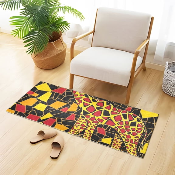 Giraffe Yellow Blocks Bathroom Rug 39x20 Non Slip Quick Dry Washable Bathroom Mats for Bedroom Living Room Kitchen