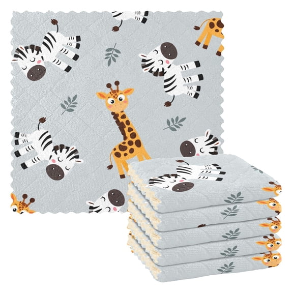 Giraffe Zebra Leave Pattern Dish Towels 6 Pack Kitchen Cleaning Dish Cloths Absorbent Reuseable Cleaning Cloths 11'' x 11''