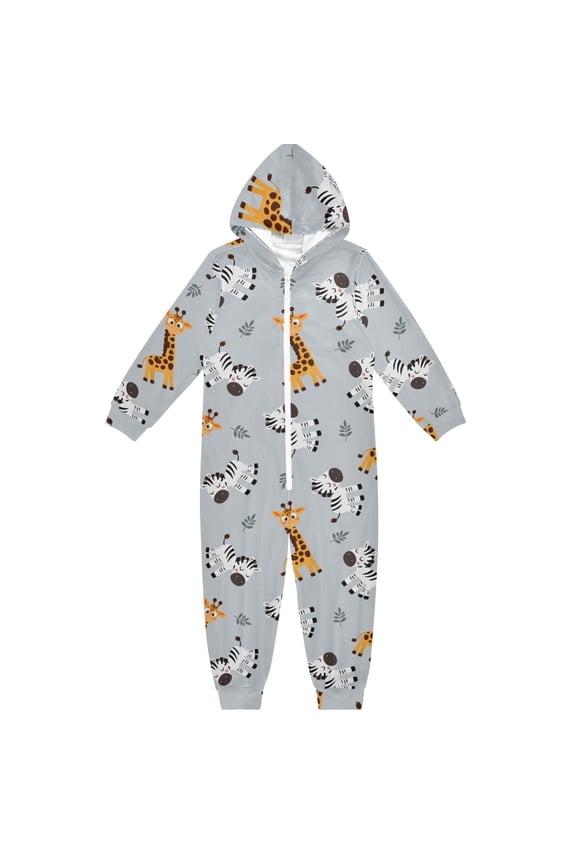 Giraffe Zebra Leave Pattern One Piece Pajamas Soft Jumpsuit Cozy Sleep and Play Romper Zipper and Pockets 4T