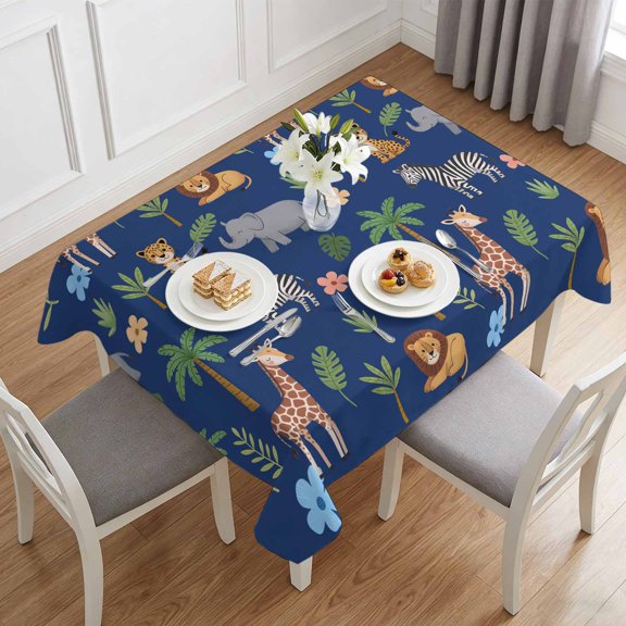 Giraffe Zebra Lion Tiger Elephant Table Cloth 60x84in, Waterproof Rectangle Tablecloth Wipeable Tablecloths Tropical Plant Forest Animal Table Covers for Dining Tables Party Indoor Outdoor