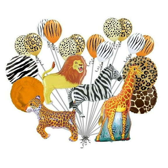 Giraffe Zebra Tiger Lion Zoo Safari Jungle Happy Birthday Balloon Bouquet Set