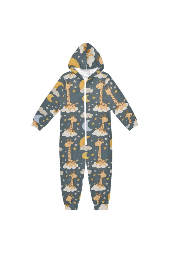 Giraffe and Moon One Piece Pajamas Soft Jumpsuit Cozy Sleep and Play Romper Zipper and Pockets 4T