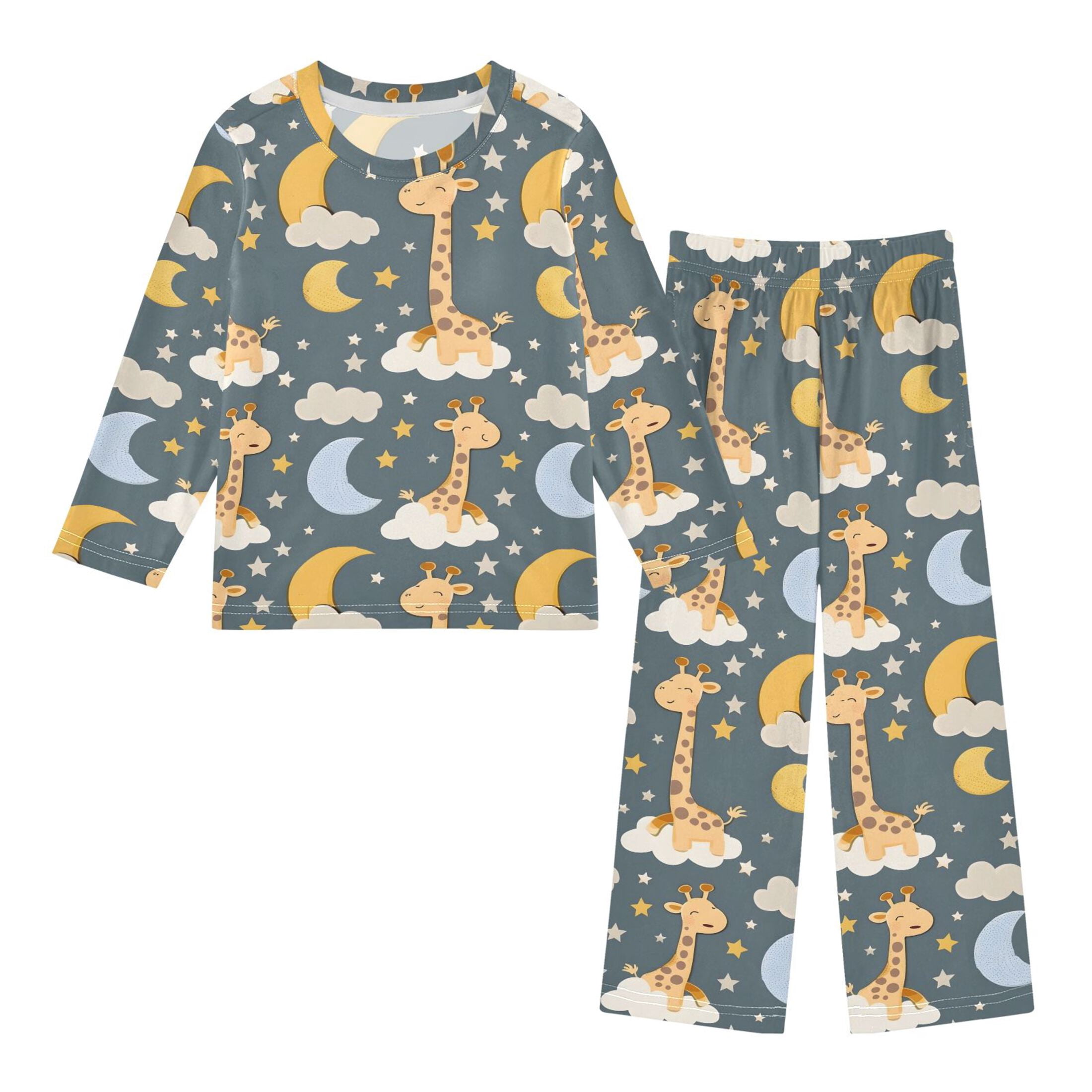 Giraffe and Moon Pajama Set Soft Warm Cozy Fleece 2 Piece Fall Winter ...