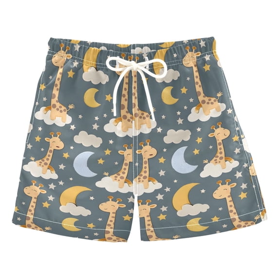 Giraffe and Moon Swim Trunks Quick Dry Beach Pool Board Shorts Lightweight Stylish Print Sizes 2T to XL