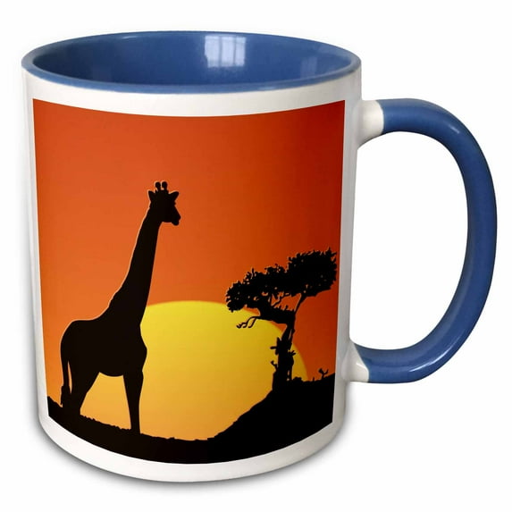 Giraffe and Tree Silhouette against the Setting Sun 11oz Two-Tone Blue Mug mug-203065-6