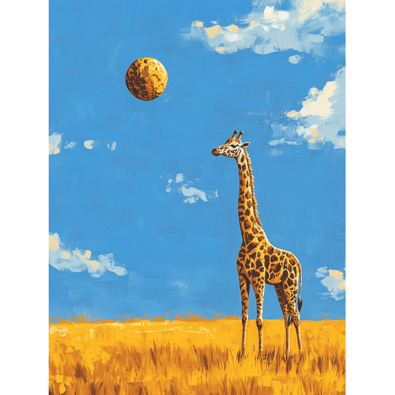 Giraffe and Yellow Moon Canvas Art Print Suitable for Living Room Bedroom Office Dining Room and Hallway Decoration.