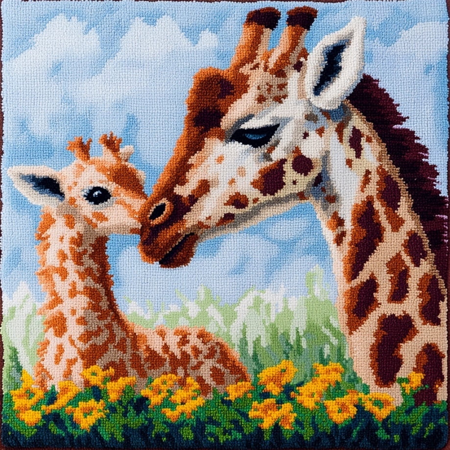 Giraffe and flowers Stitch Pillows Stamped Embroidery Kit Cross Stitch Cushion Cover 18x18inch