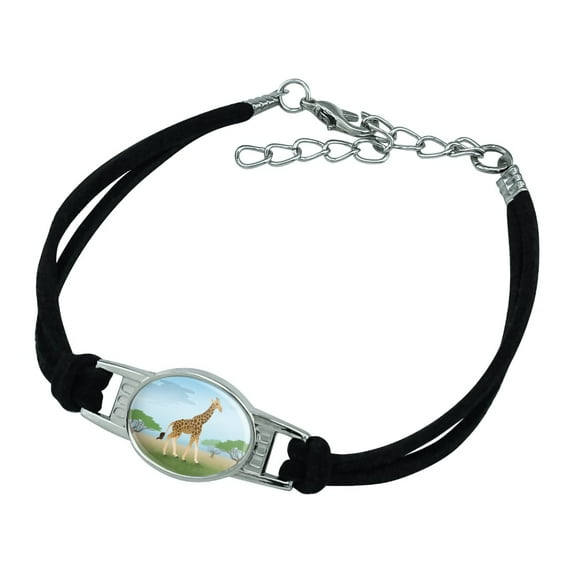 Giraffe in Africa Novelty Suede Leather Metal Bracelet