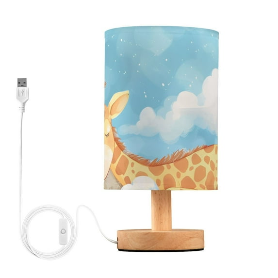 Giraffe in Clouds Table Lamp USB Bedside Desk Nightstand Lamp Printed Gifts Small Lamp Wood Base for Bedroom Living Room Kids Room College Dorm