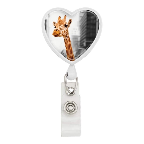 Giraffe in Taxi Heart Lanyard Retractable Reel Badge ID Card Holder
