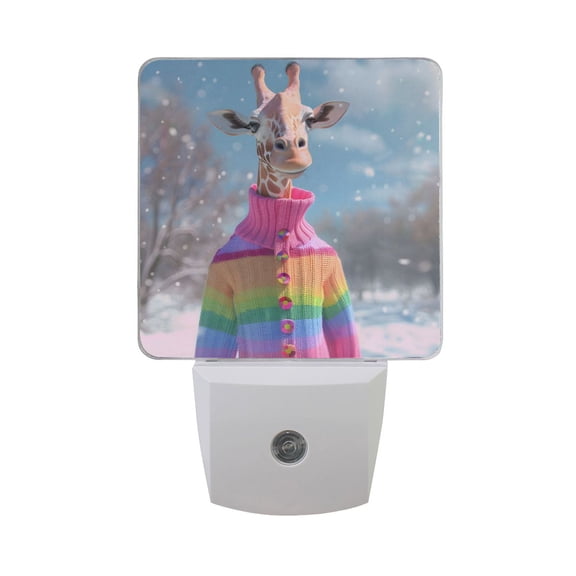 Giraffe in Winter Night Light 2 Pack LED Nightlight Plug into Wall Dusk to Dawn Sensor Soft White