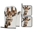 Giraffe playful closeup oven mitts and potholders 4piece set, oven