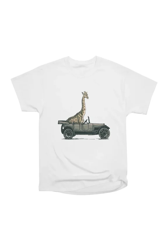 Giraffe riding an old car T-Shirt Tee Gift For Him Merch For Her Apparel For Friend