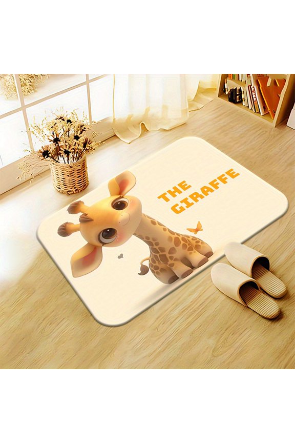 Giraffe-themed flannel non-slip doormat - High-definition print, machine washable microfiber rug, suitable for bedrooms, living rooms, bathrooms and outdoor areas.