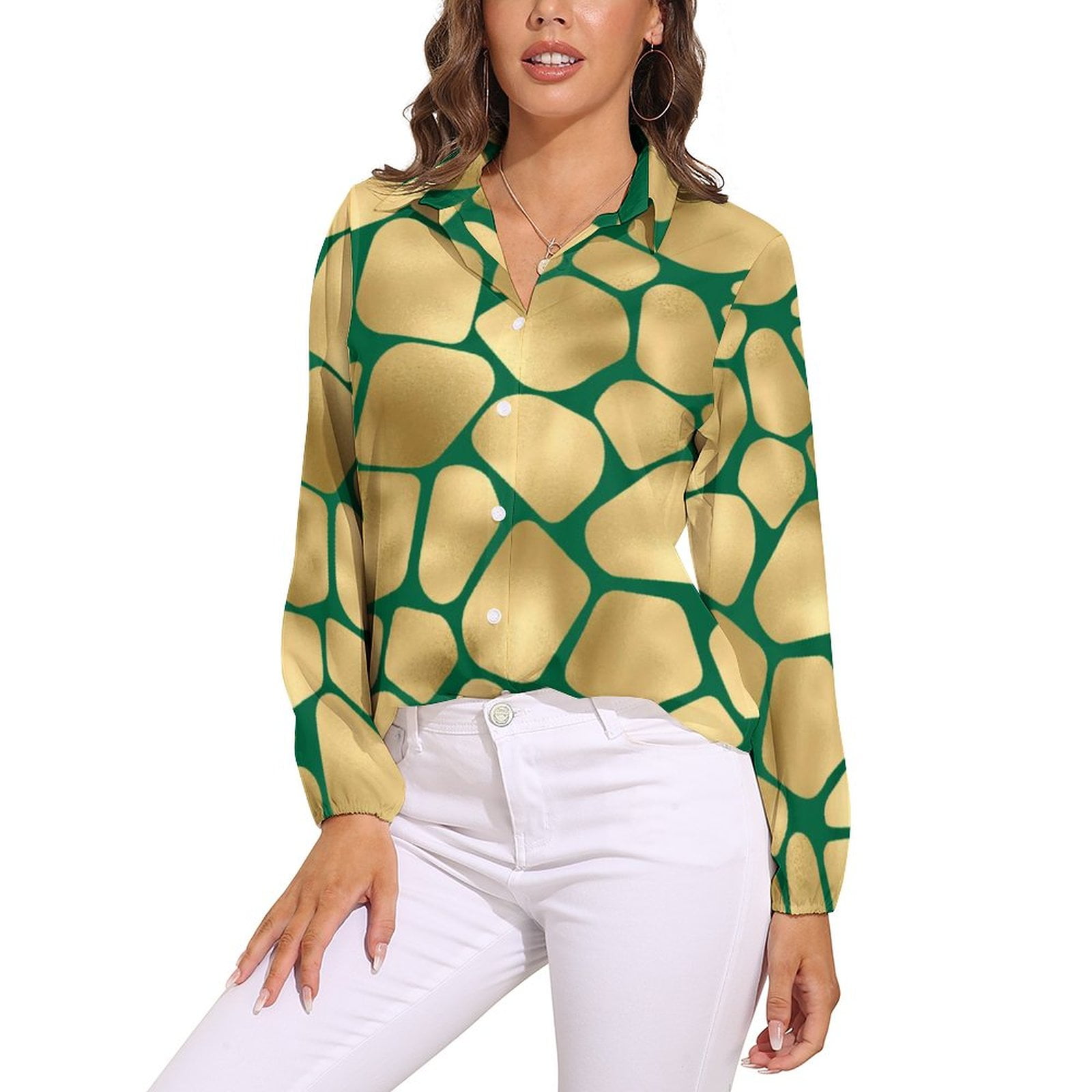Women’s Light Pink Animal Print Shirt with Bell Sleeves – Casual & Office Wear main image 1