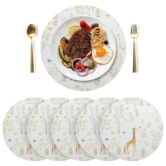 Giraffes Black Round Placemats Plate Mats 15 Inch Non-Slip Heat Resistant Washable PVC Set Indoor for Kitchen Dining Table 1PC