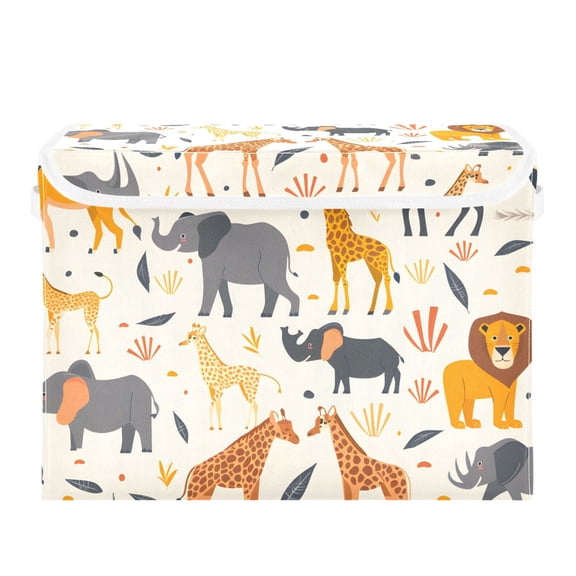 Giraffes Elephants Deers Lions Grassland Foldable Storage Bin with Lid and Handle Collapsible Storage Box 16.5 x 12.6 x 11.8 inches
