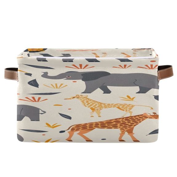 Giraffes Elephants Deers Lions Grassland Square Storage Bins with Handles Collapsible Containing Box 1 Pack
