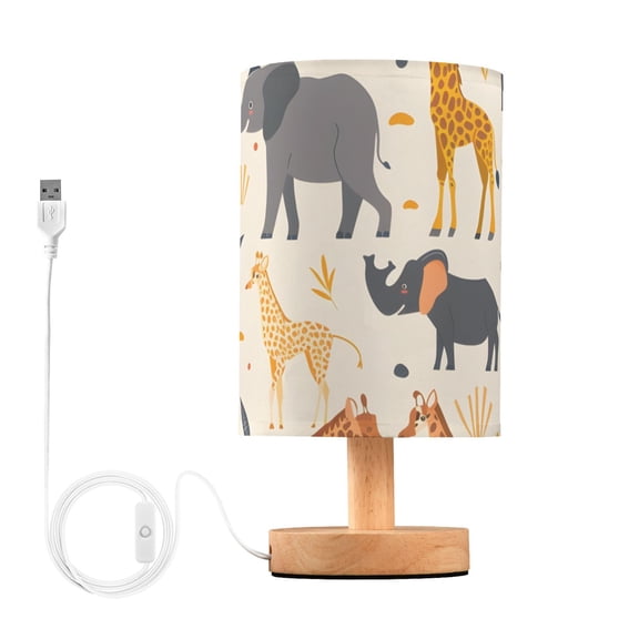 Giraffes Elephants Deers Lions Grassland Table Lamp with USB Port LED Warm Light Lamp Night Light Home Decor