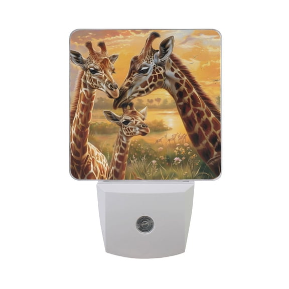 Giraffes Family and Sunset Night Light 2 Pack LED Nightlight Plug into Wall Dusk to Dawn Sensor Soft White