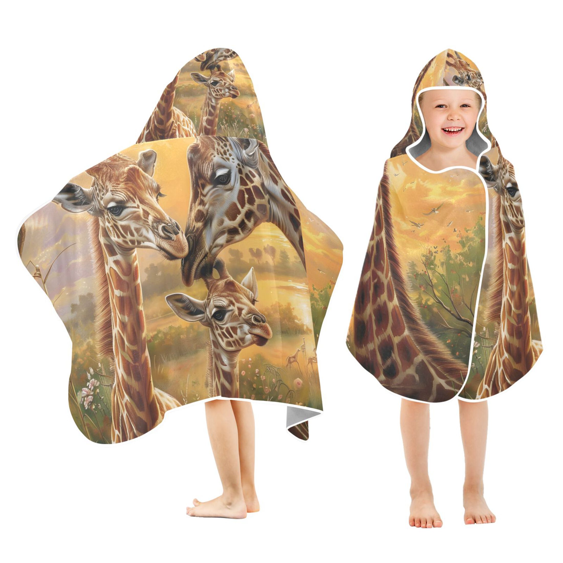 Giraffes Family and Sunset Toddler Hooded Beach Towel 24" x 50" Kids ...