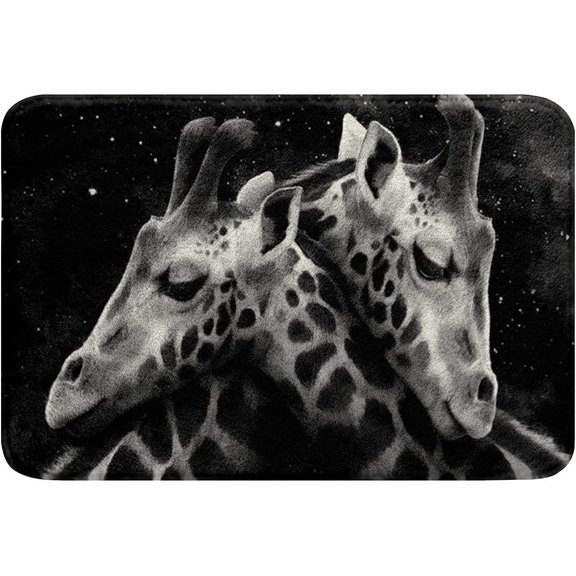 Giraffes Fleece Bath Mat Non Slip,Starry Galaxy Tropical Wildlife Pattern,Bathroom Rug Carpets Polyester,Entryway Door Mat for Bathroom Floor Indoor,16Wx24L Inches
