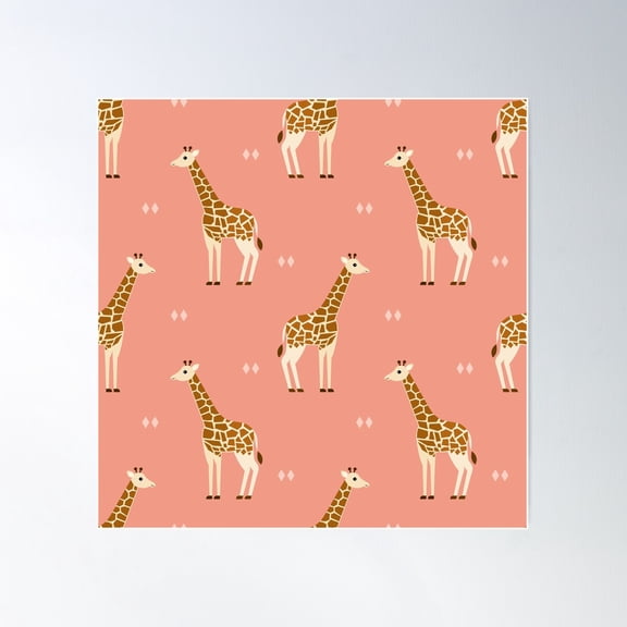 Giraffes On Pink Poster Wall Art, Modern Wall Decor For Living Room Bedroom, 30x30 UNFRAMED