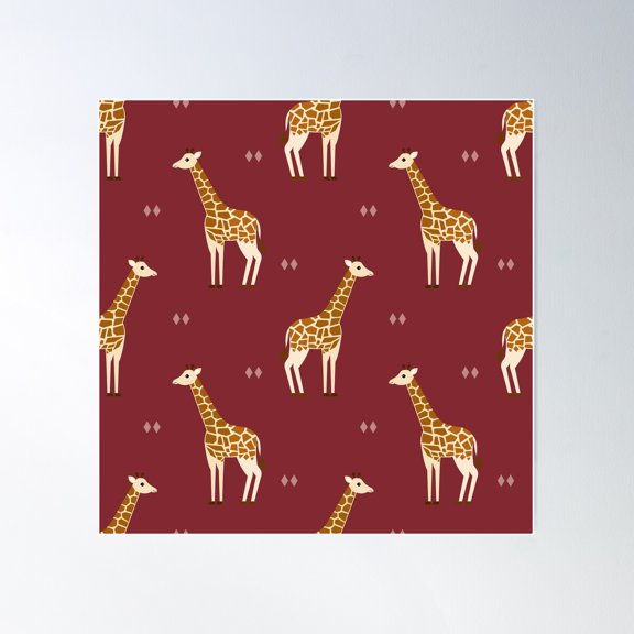 Giraffes On Red Poster Wall Art, Modern Wall Decor For Living Room Bedroom, 17x17 UNFRAMED