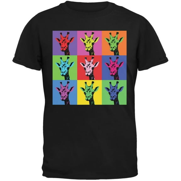 Giraffes Pop Art Repeating Squares Black Adult T-Shirt - Large