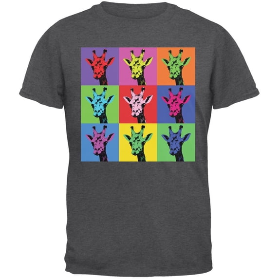 Giraffes Pop Art Repeating Squares Dark Heather Adult T-Shirt - Medium