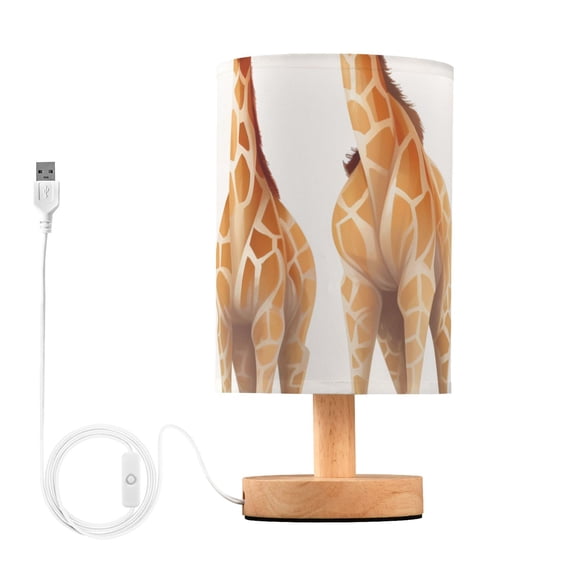 Giraffes Table Lamp USB Bedside Desk Nightstand Lamp Printed Gifts Small Lamp Wood Base for Bedroom Living Room Kids Room College Dorm