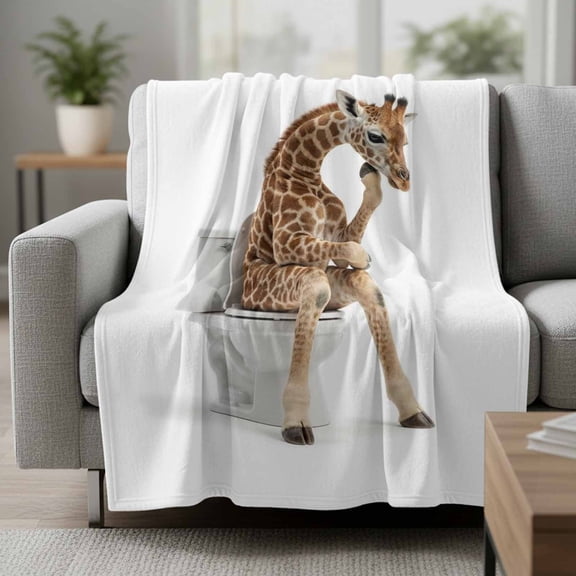 Giraffes Thinking Fleece Throw Blanket Abstract Funny Giraffes Toilets Thinking Ultra Soft Fuzzy Cozy Flannel Throw Blanket for Couch Sofa Bed Car Travel, Ideal Gifts 50x60 Inches