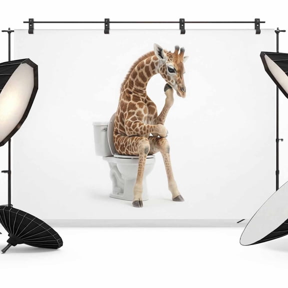 Giraffes Thinking Photography Backdrop 7x5FT, Abstract Funny Giraffes Toilets Thinking Photo Backdrops, Background for Photography Studio Photo Studio Background, Back Drop for Photoshoot