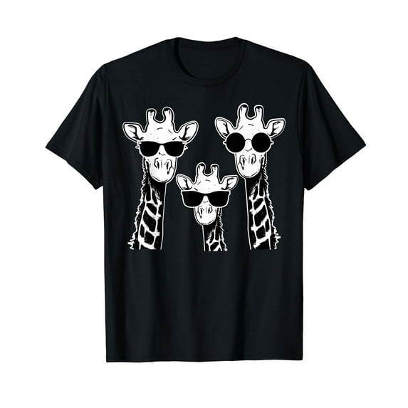 Giraffes family with sunglasses - Giraffe T-Shirt Black Tee