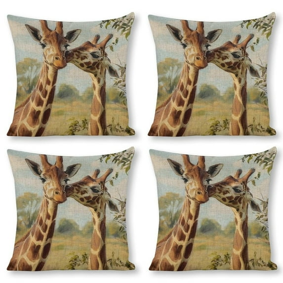 Giraffes grass field Linen toss pillowcase Decoration pillowcase Gift preferred 24x24" Cushion cover 4 set Sofa pillowcase Sofa bedroom living room car