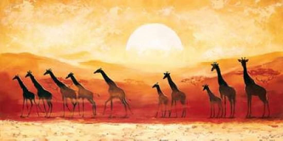 Giraffes in sunset Canvas Art - Renee (10 x 20)