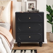 YOCWO 3 Drawer Nightstand, Classic Chest of Drawers with Arc Edge, Black
