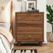 YOCWO 3 Drawer Nightstand, Classic Chest of Drawers with Arc Edge, Walnut