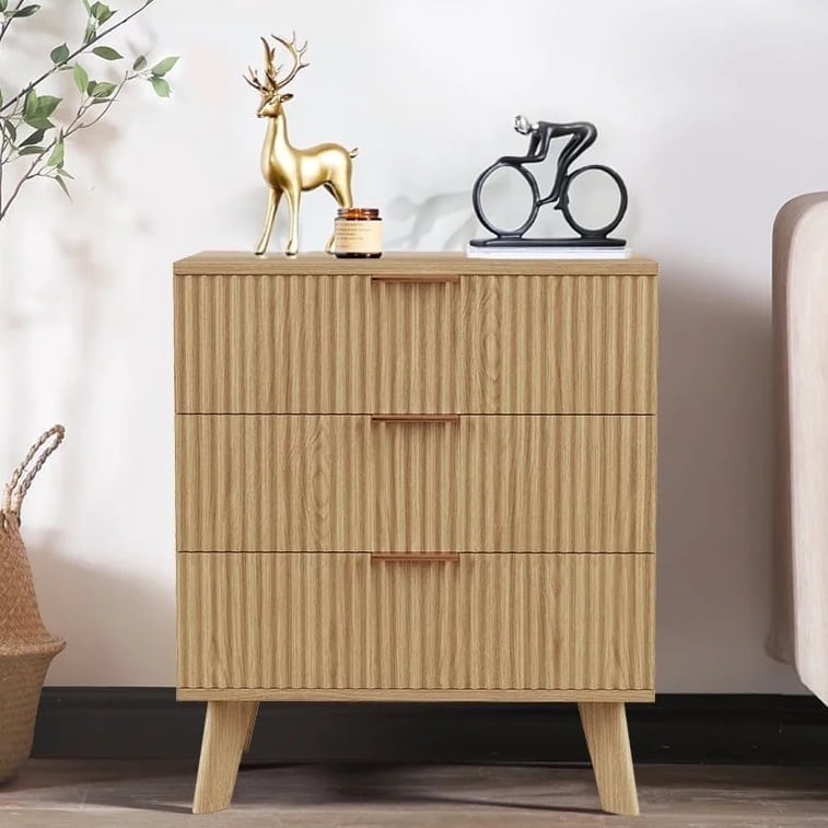 Giratree 3 Drawer Fluted Nightstand, Wood Fluted Bedside Table for Bedroom, Beige - Walmart.com