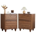 thumbnail image 1 of YOCWO 3 Drawer Nightstand for Bedroom Set of 2, Classic Chest of Drawers with Arc Edge, Walnut, 1 of 10