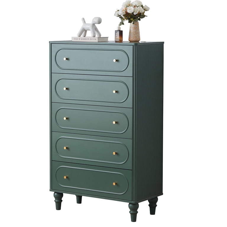 YOCWO 5 Drawer Fluted Dresser for Bedroom, Mid Century Chest of Drawers  with Arc Edge, Wood Storage Large Tall Dresser Organizer for Bedroom Living  Room Hallway Closet, Green - Walmart.com